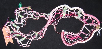 Pink Floral needlelace mask, handmade by C. Buffalo Larkin