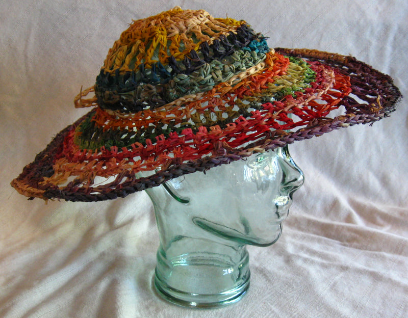 1890s Style Hat in Rainbow Colors, crocheted raffia by C. Buffalo Larkin