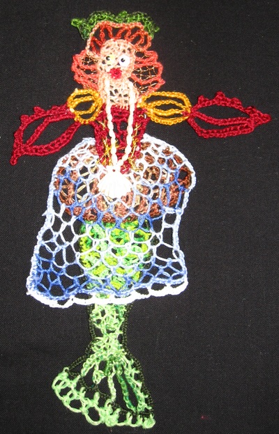 Needlelace Elizabethan mermaid queen, handmade by C. Buffalo Larkin