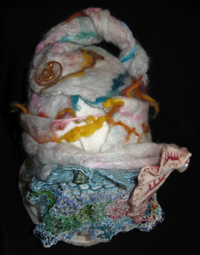 Queen of the Sea Hat with Needlelace Veil, wet felting and needle felting by C. Buffalo Larkin