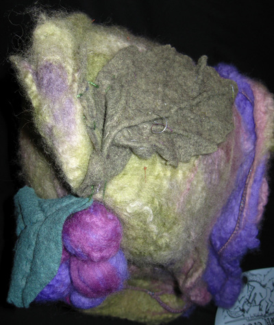 Pan Hat with Needlelace Veil (rear view), wet felting and needle felting by C. Buffalo Larkin