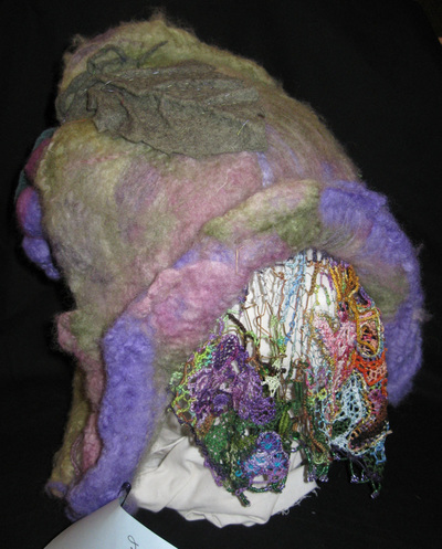 Pan Hat with Needlelace Veil, needle felt and needlelace by C. Buffalo Larkin
