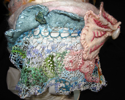 Queen of the Sea Hat with Needlelace Veil (lace detail), needle felt and needlelace by C. Buffalo Larkin