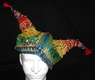 Court Jester Hat, crocheted raffia by C. Buffalo Larkin