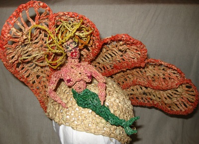 Mermaid on the Half Shell hat, crocheted raffia by C. Buffalo Larkin