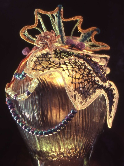 Needlelace mermaid cocktail hat (rear view), handmade by C. Buffalo Larkin