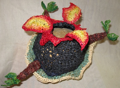 Volcano Hat, crocheted raffia hat by C. Buffalo Larkin