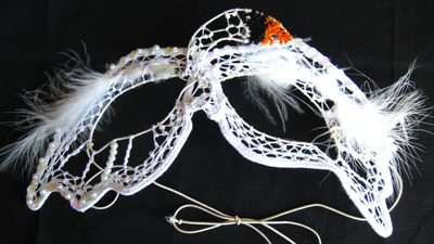 Swan needlelace mask, handmade by C. Buffalo Larkin