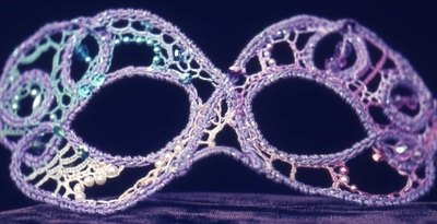Purple needlelace mask, handmade by C. Buffalo Larkin