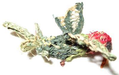 Green hummingbird, crocheted raffia
