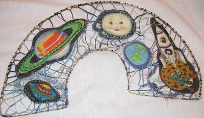Needlelace space-themed Elizabethan collar, handmade by C. Buffalo Larkin
