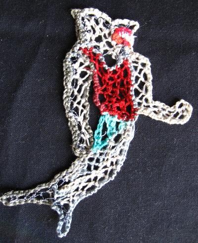 Needlelace shark merman, handmade by C. Buffalo Larkin