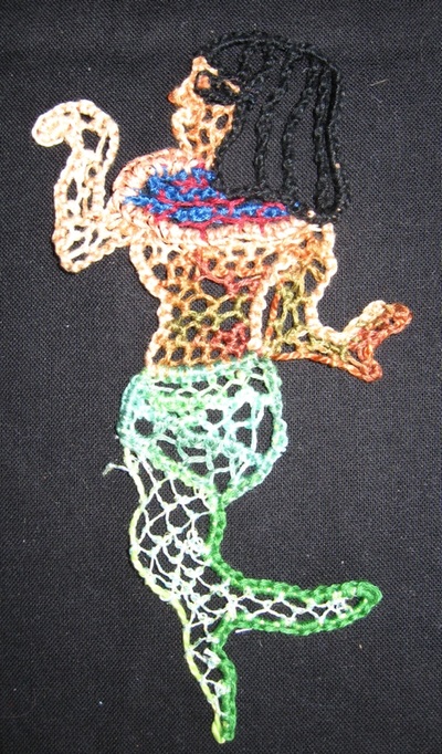 Needlelace mermaid (Egyptian theme), handmade by C. Buffalo Larkin