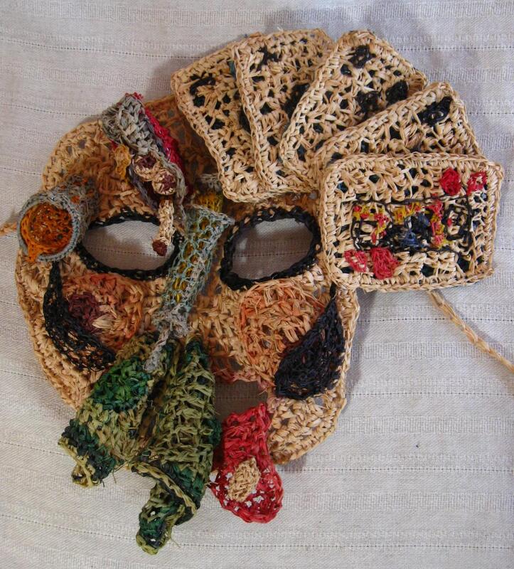 Demon of Vice Mask, crocheted raffia by C. Buffalo Larkin
