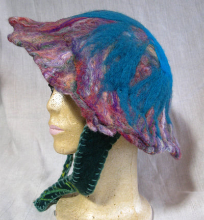 Wool Felt Hat with Ties (side view), wet felting and needle felting by C. Buffalo Larkin