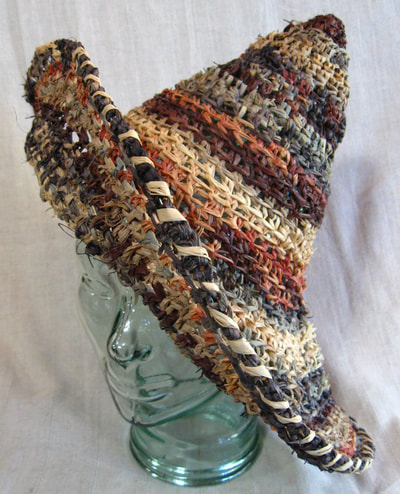 Earthtone Sombrero, crocheted raffia by C. Buffalo Larkin