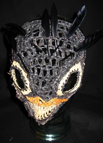 Falcon Mask, crocheted raffia by C. Buffalo Larkin