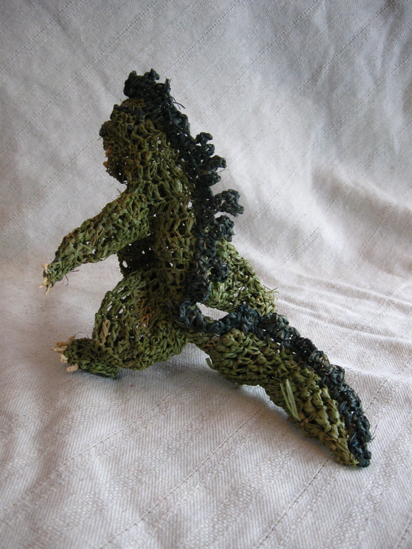 Crocheted raffia Godzilla, image 1