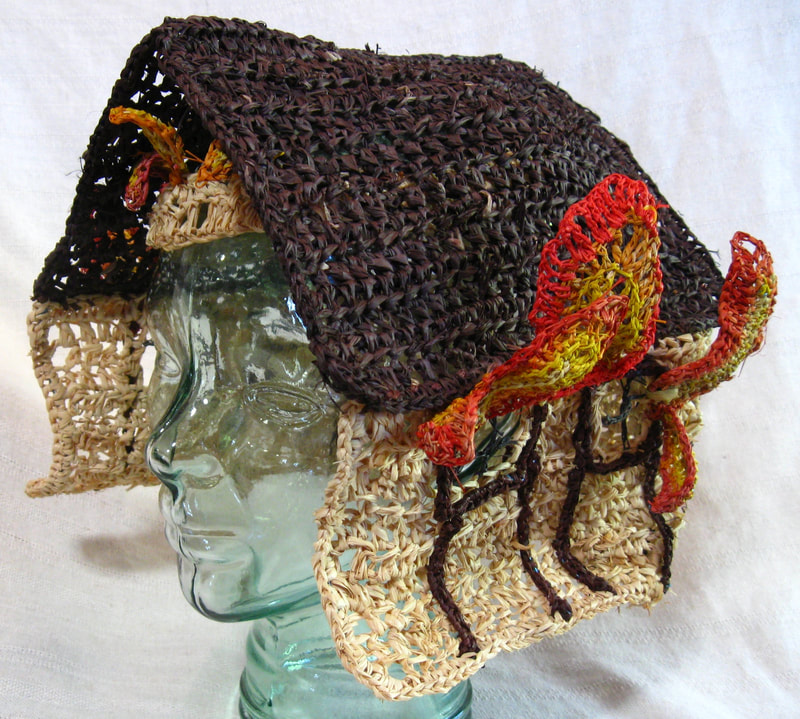 House on Fire Hat, crocheted raffia by C. Buffalo Larkin