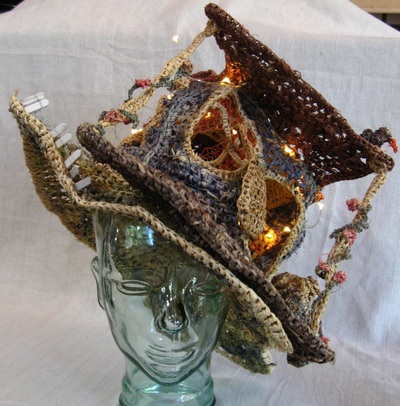 House Hat with Picket Fence (alternate view), crocheted raffia by C. Buffalo Larkin