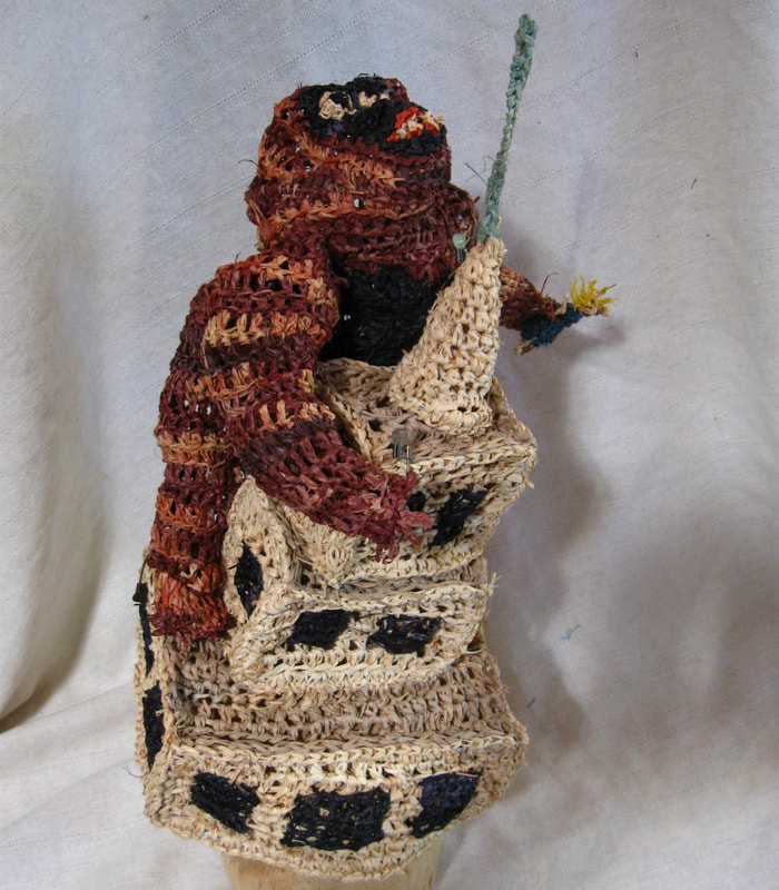 King Kong v. Empire State Building hat, crocheted raffia. Handmade by C. Buffalo Larkin