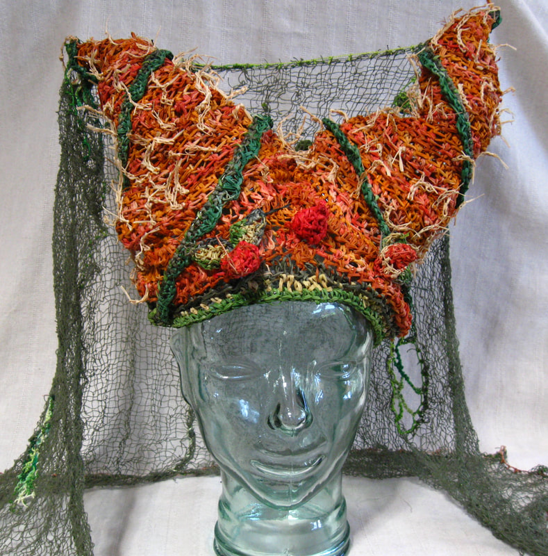Princess de Legume medieval princess hat, crocheted raffia by C. Buffalo Larkin