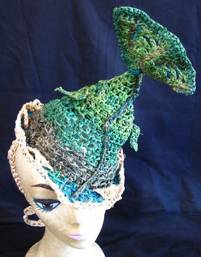 Mermaid Tail Party Hat, crocheted raffia by C. Buffalo Larkin