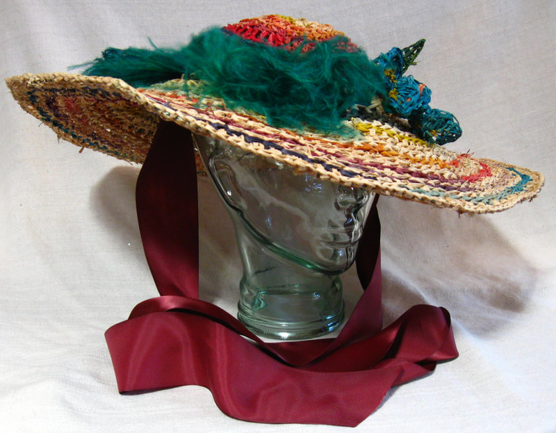 Miss Scarlett broad brim hat, crocheted raffia by C. Buffalo Larkin
