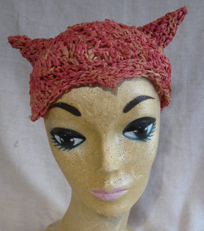 Pink Pussy Hat (Martian Princess style), crocheted raffia by C. Buffalo Larkin