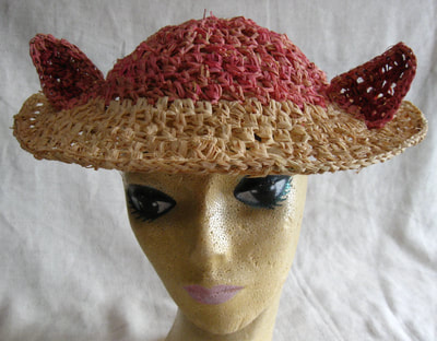 Pink Pussy Hat (cat ears style), crocheted raffia by C. Buffalo Larkin