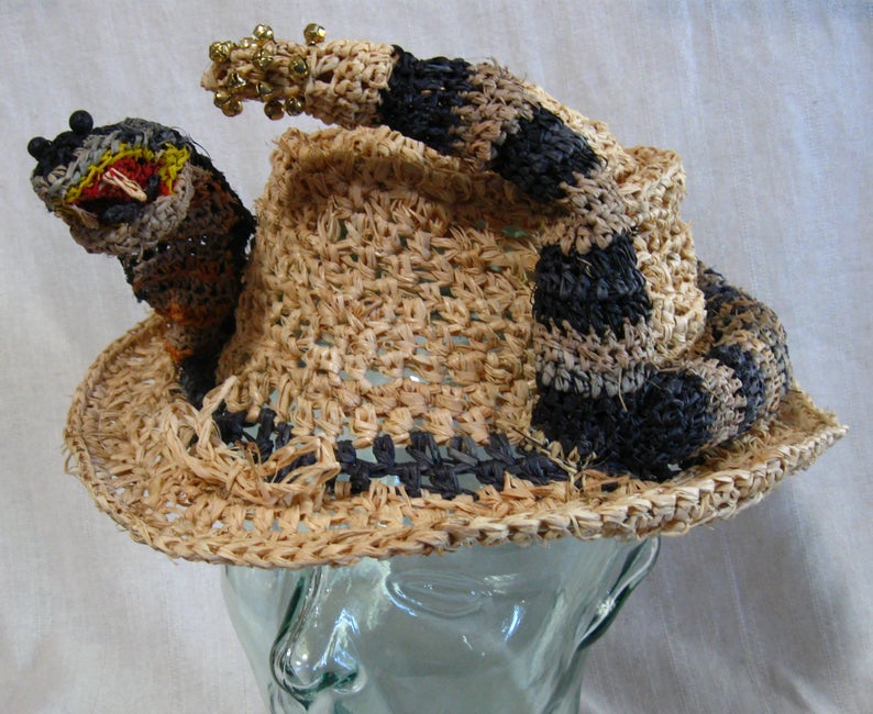 Rattlesnake Hat, crocheted raffia by C. Buffalo Larkin