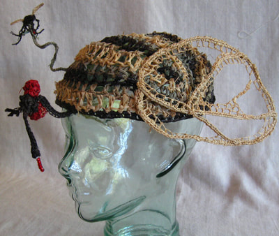 Mosquito Hat, crocheted raffia by C. Buffalo Larkin